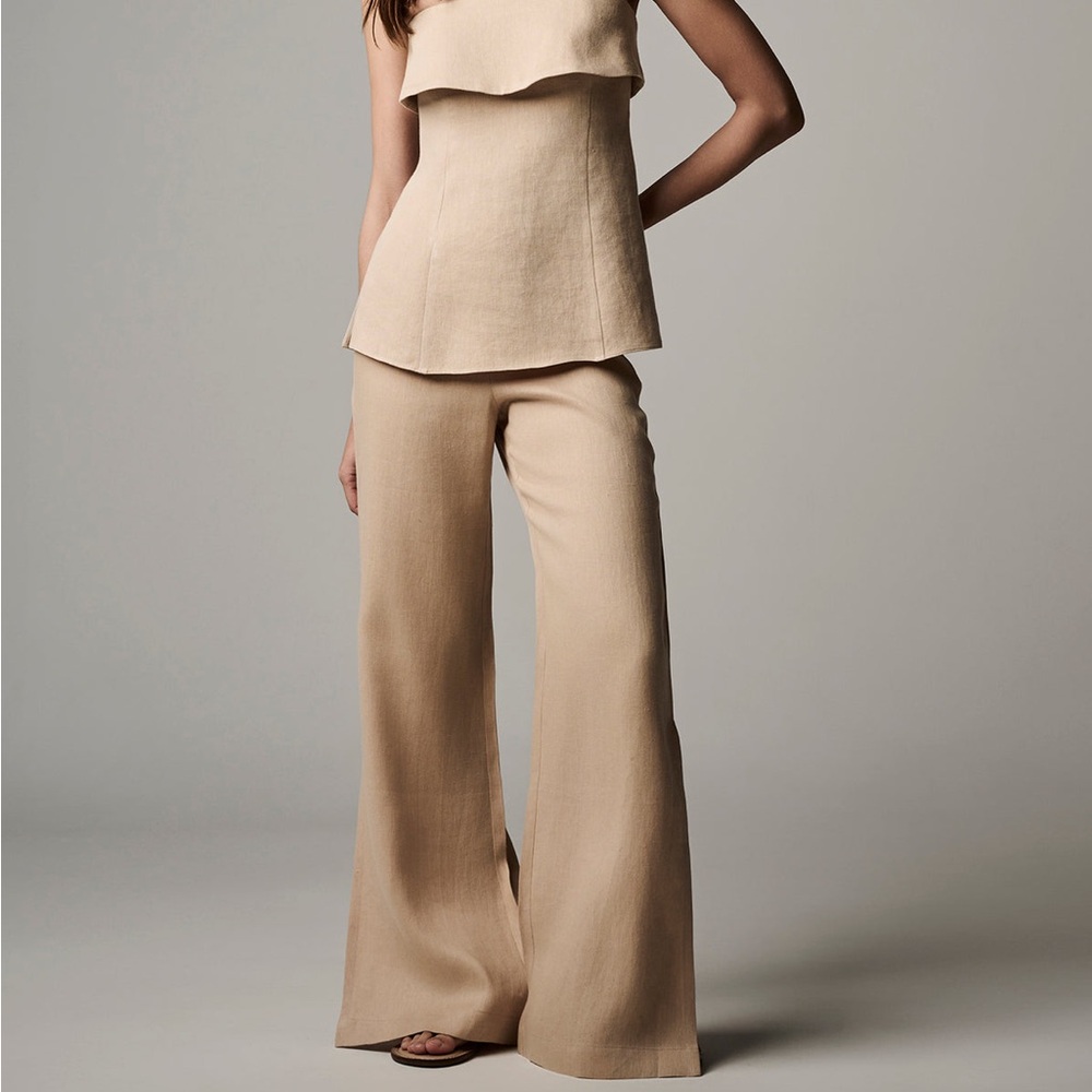 Hevron Pants Dara Hemp Wide‎ Leg Slit Flare Trousers Sz 0 Quiet Luxury Casual - Picture 4 of 15